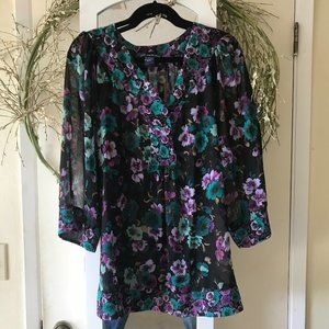 Susan Graver Beautiful Shear Floral Print Tunic Full 3/4 Sleeve XL (1007)